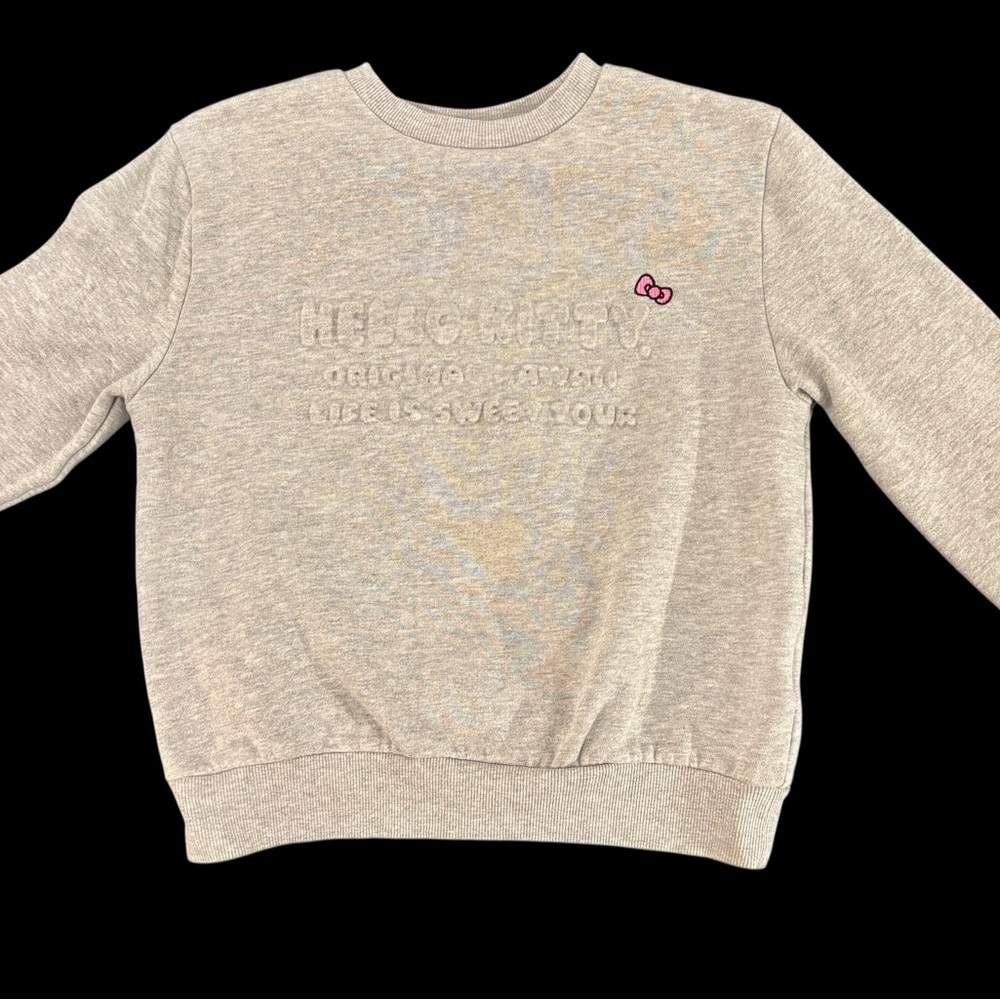 🎀 Hello Kitty x Shoe Palace Embossed Sweatshirt XS Gray Minimal Sanrio Crewneck - Picture 5 of 15